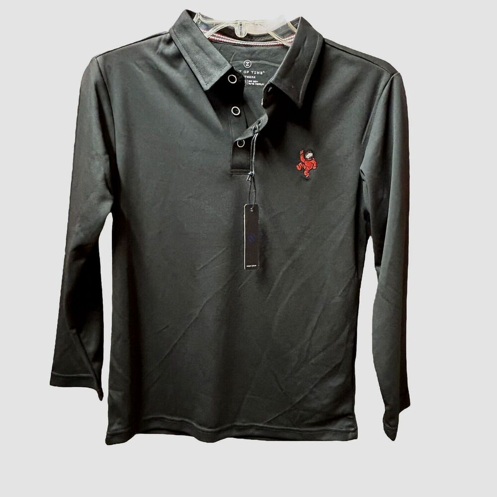 NEW Test of Time Knitwear Long Sleeve Black Polo Shirt Astronaut Decal -‎ Medium